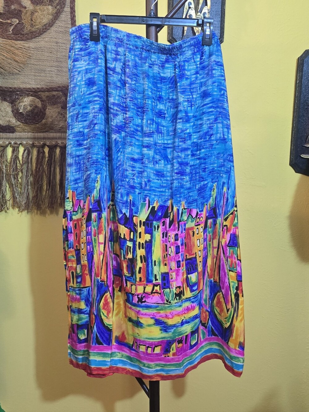 Diane Gilman Vibrant Blue Multicolor Silk Printed Midi Skirt  - Women's Sz 2X